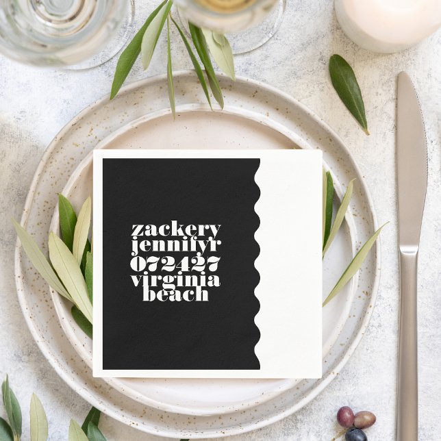 Modern Bold Scalloped Border Black White Wedding Napkin (Creator Uploaded)