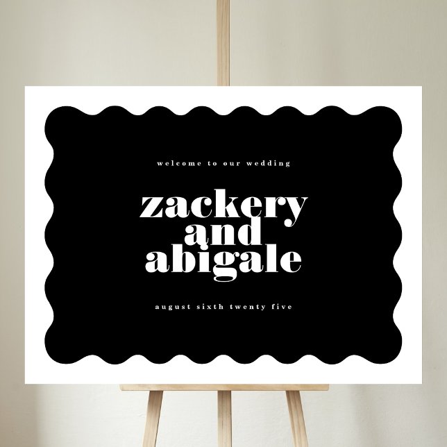 Modern Bold Scalloped Border Black White Wedding Poster (Creator Uploaded)