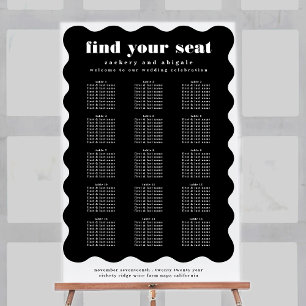 Modern Bold Scalloped Border Black White Wedding Poster