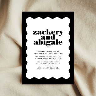 Modern Bold Scalloped Border White Black Wedding Invitation