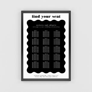 Modern Bold Scalloped Border White Black Wedding Poster