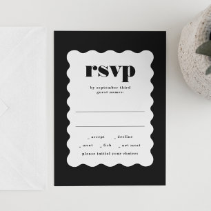 Modern Bold Scalloped Frame Black White Wedding RSVP Card