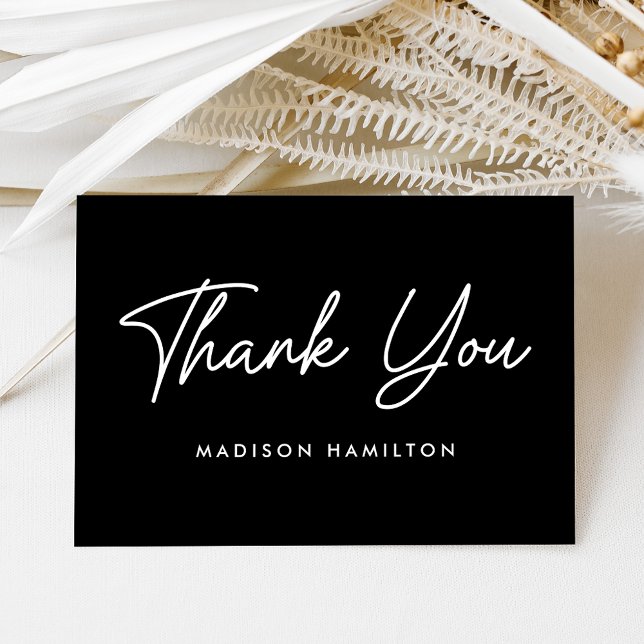Modern Bold Script Black and White Baby Shower Thank You Card (Creator Uploaded)