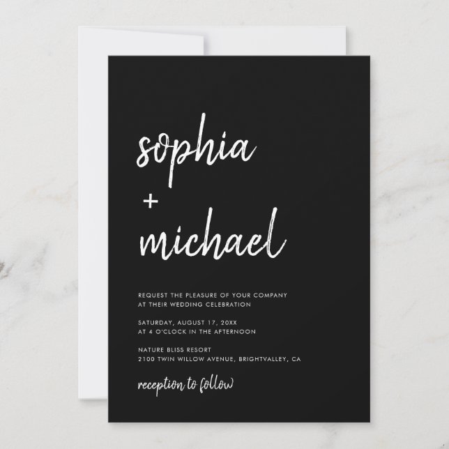 Modern Bold Script Black And White Wedding Invitation (Front)