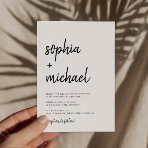 Modern Bold Script Black And White Wedding Invitation