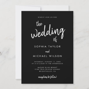 Modern Bold Script Black And White Wedding Invitation