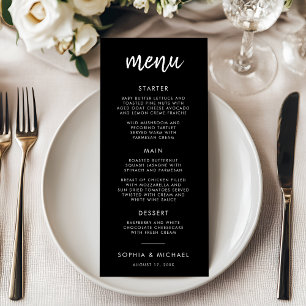 Modern Bold Script Black And White Wedding Menu