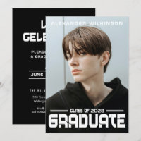 Modern Bold Script Black White Guy Photo Grad