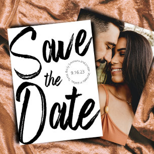 Modern Bold Script Black White Photo Save the Date Invitation
