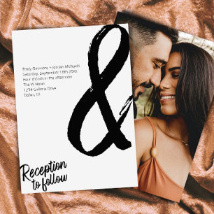 Modern Bold Script Black White "&" Photo Wedding I Invitation