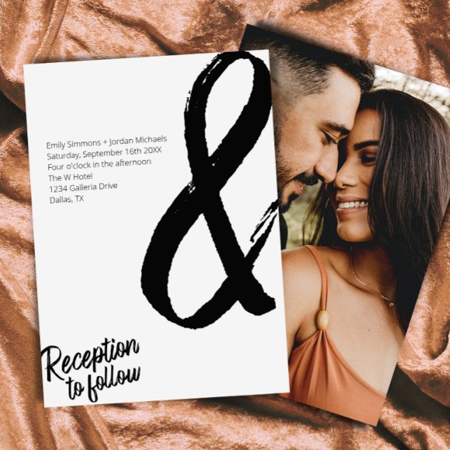 Modern Bold Script Black White "&" Photo Wedding I Invitation (Creator Uploaded)