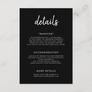 Modern Bold Script Black White Wedding Details Enclosure Card