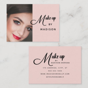 Modern Bold Script Blush Pink Photo Makeup Business Card