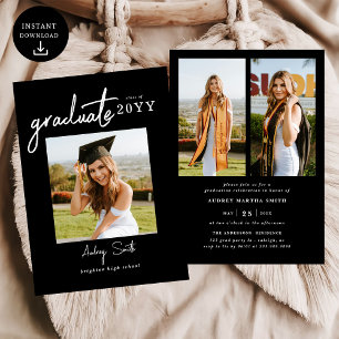 Modern Bold Script Graduate 3 Photo Graduation Invitation