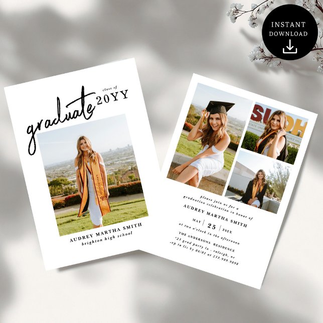 Modern Bold Script Graduate 4 Photo Graduation Invitation (Creator Uploaded)