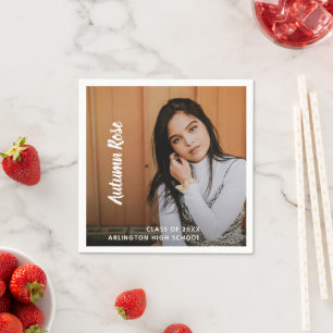 Modern Bold Script Name Photo Girl Graduation Napkin
