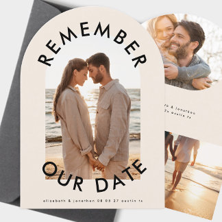 modern BOLD script photo 'REMEMBER OUR DATE' arch Save The Date