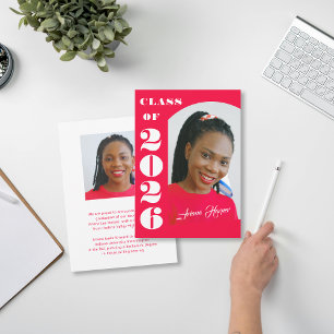 Modern Bold Script Pink Graduation Announcement