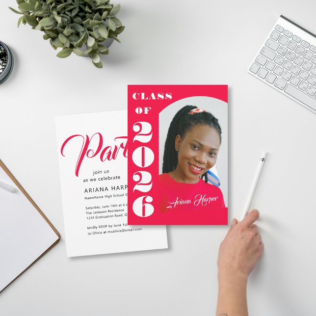 Modern Bold Script Pink Graduation Party Invitation (Creator Uploaded)