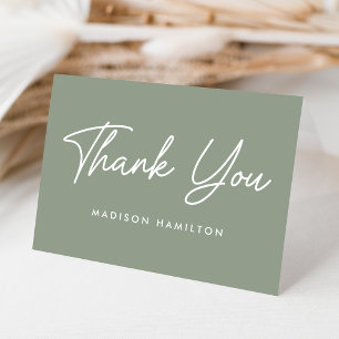 Modern Bold Script Sage Green Baby Shower Thank You Card