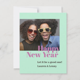 Modern Bold Seafoam Photo New Year Holiday Card