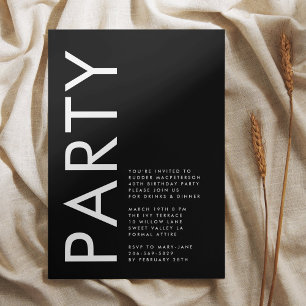 Modern Bold Simple Black White 40th Party Birthday Invitation