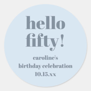 Modern Bold Soft Blue 50th Birthday Custom Classic Round Sticker