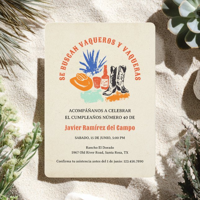 Modern Bold Spanish Mexican Cowboy Desert Birthday Invitation (Creator Uploaded)