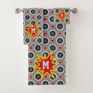 Modern Bold Starbursts Monogram Bath Towel Set