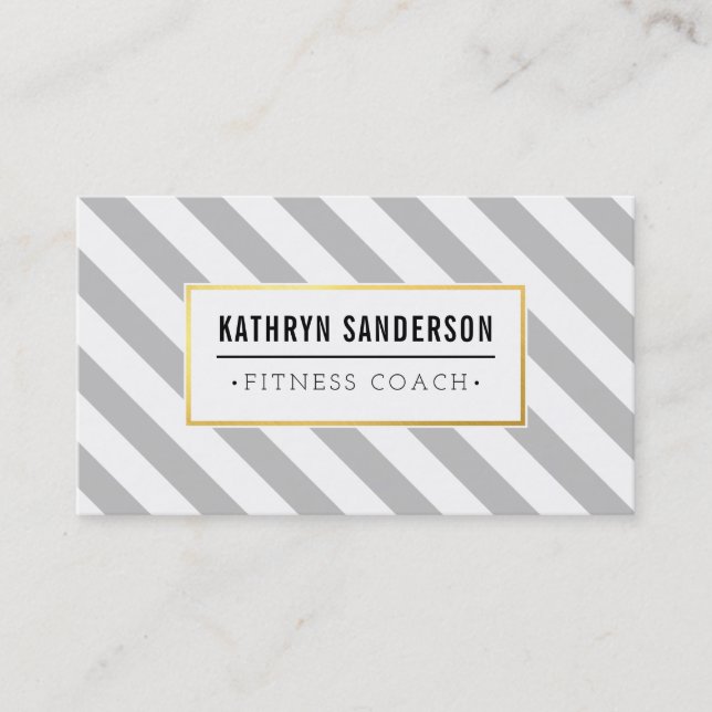 MODERN BOLD stripe gold logo emblem pale grey grey Business Card (Front)