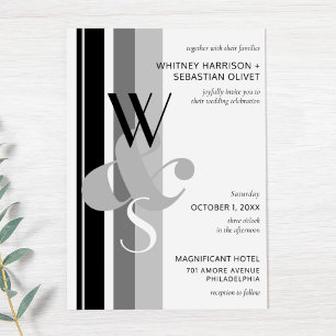 Modern Bold Stripe Monogram Ampersand Wedding Invitation