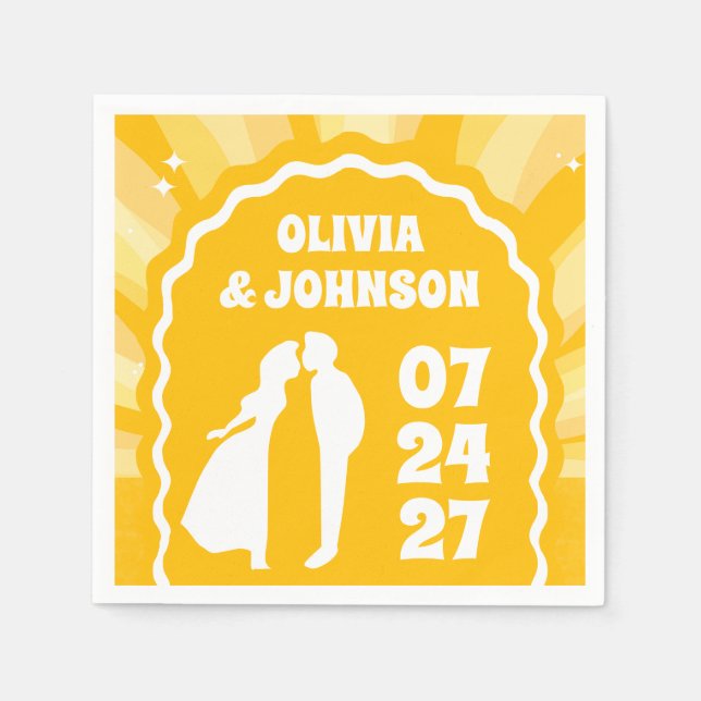 Modern Bold Sunshine Yellow Wavy Arch Wedding Napkin (Front)