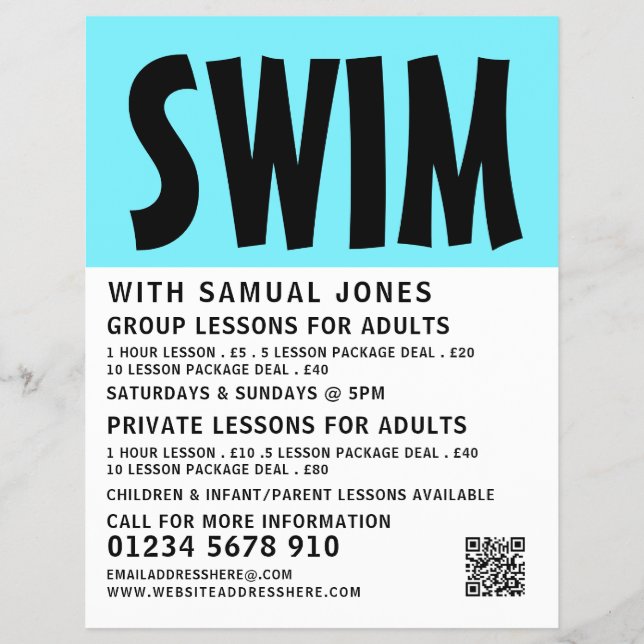 Modern Bold, Swimming Lesson Advertising Flyer (Front)