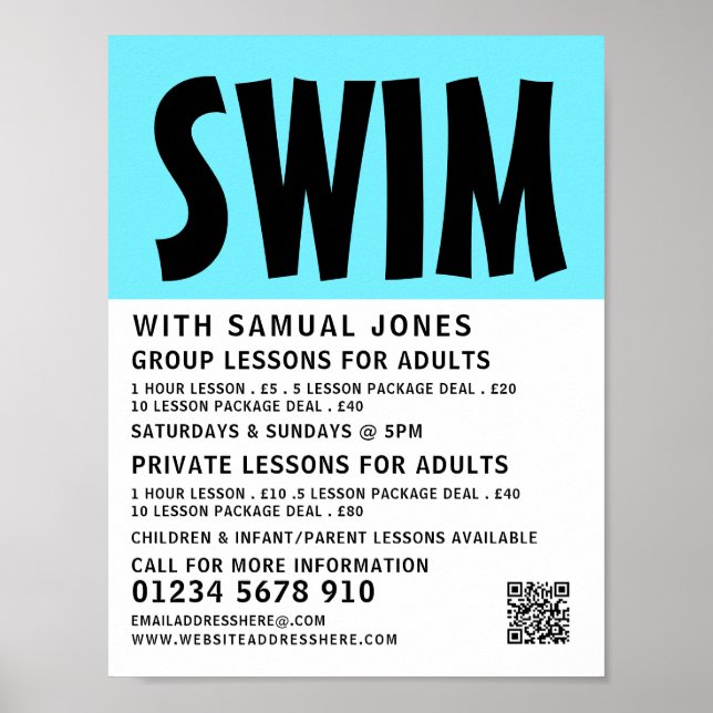 Modern Bold, Swimming Lesson Advertising Poster (Front)