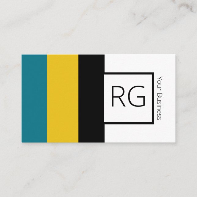 Modern Bold Teal Mustard Monogrammed Personalised Business Card (Front)