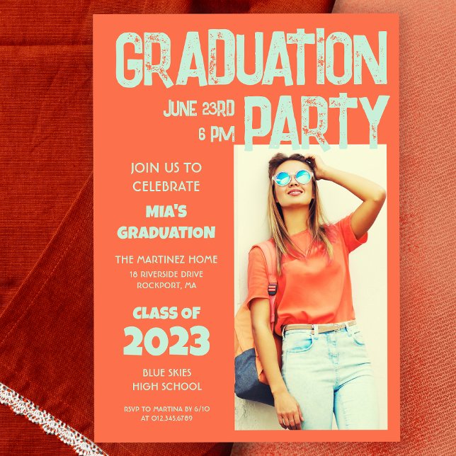 Modern Bold Terracotta Aqua Photo 2023 Graduation Invitation (Creator Uploaded)