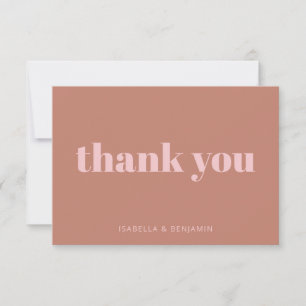 Modern Bold Terracotta Pink Custom Wedding Thank You Card