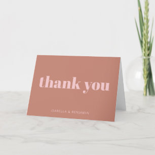 Modern Bold Terracotta Pink Personalised Wedding Thank You Card