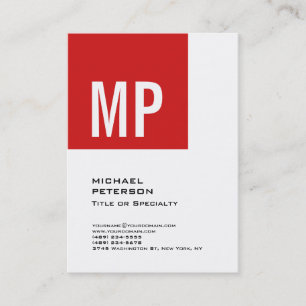 Modern Bold Text Monogram Red White Professional Business Card