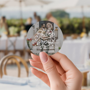 Modern Bold Thank You Typography Photo Wedding Classic Round Sticker