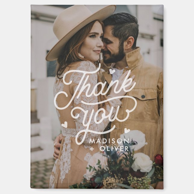 Modern Bold Thank You Typography Photo Wedding Magnet (Front)
