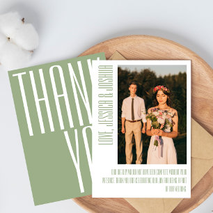 Modern Bold Thankyou Typography Sage Green Photo Thank You Card