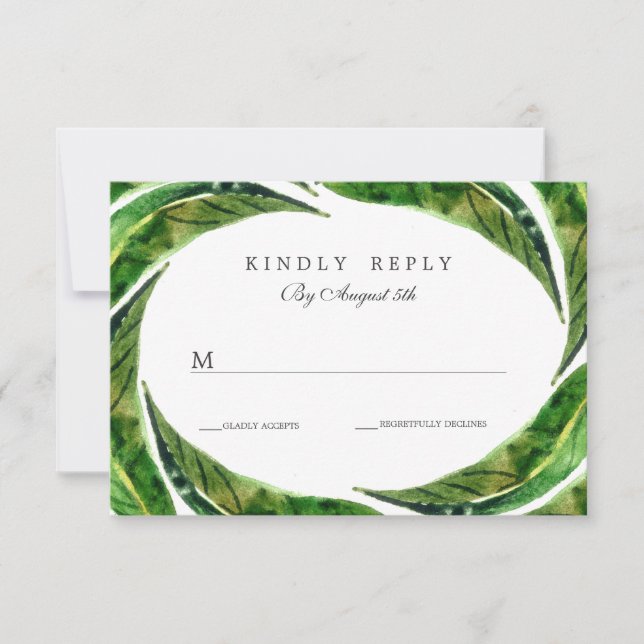 Modern Bold Tropical Leaves Wedding RSVP | Light Card (Front)