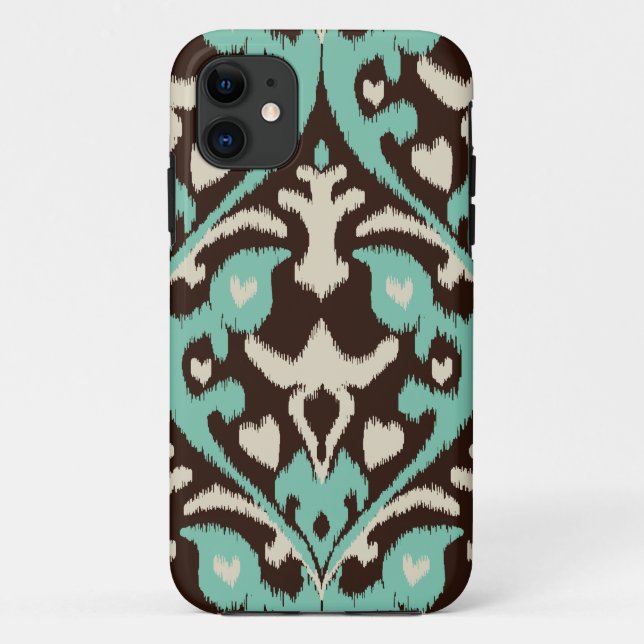 Modern bold turquoise brown ikat tribal pattern Case-Mate iPhone case (Back)