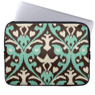 Modern bold turquoise brown ikat tribal pattern laptop sleeve