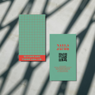 Modern Bold Turquoise Chequered Pattern QR Code  Business Card
