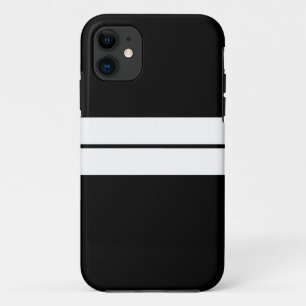 Modern Bold Twin White Stripes Black Background iPhone 11 Case