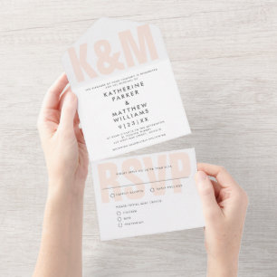 Modern Bold Type + Monogram Wedding Blush Pink All In One Invitation