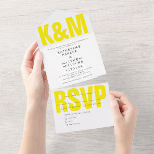 Modern Bold Type + Monogram Wedding Yellow All In One Invitation