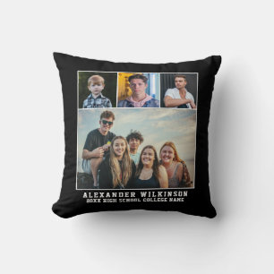Modern Bold Typography 4 Photo Collage Graduation Cushion
